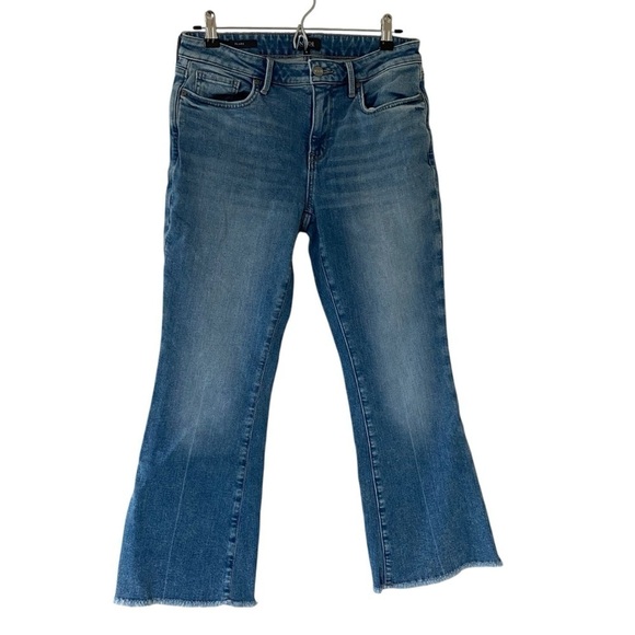 NYDJ Cropped Flare Leg High Waist Ankle Jean in Quinta wash size 6 blue raw hem - Picture 2 of 12